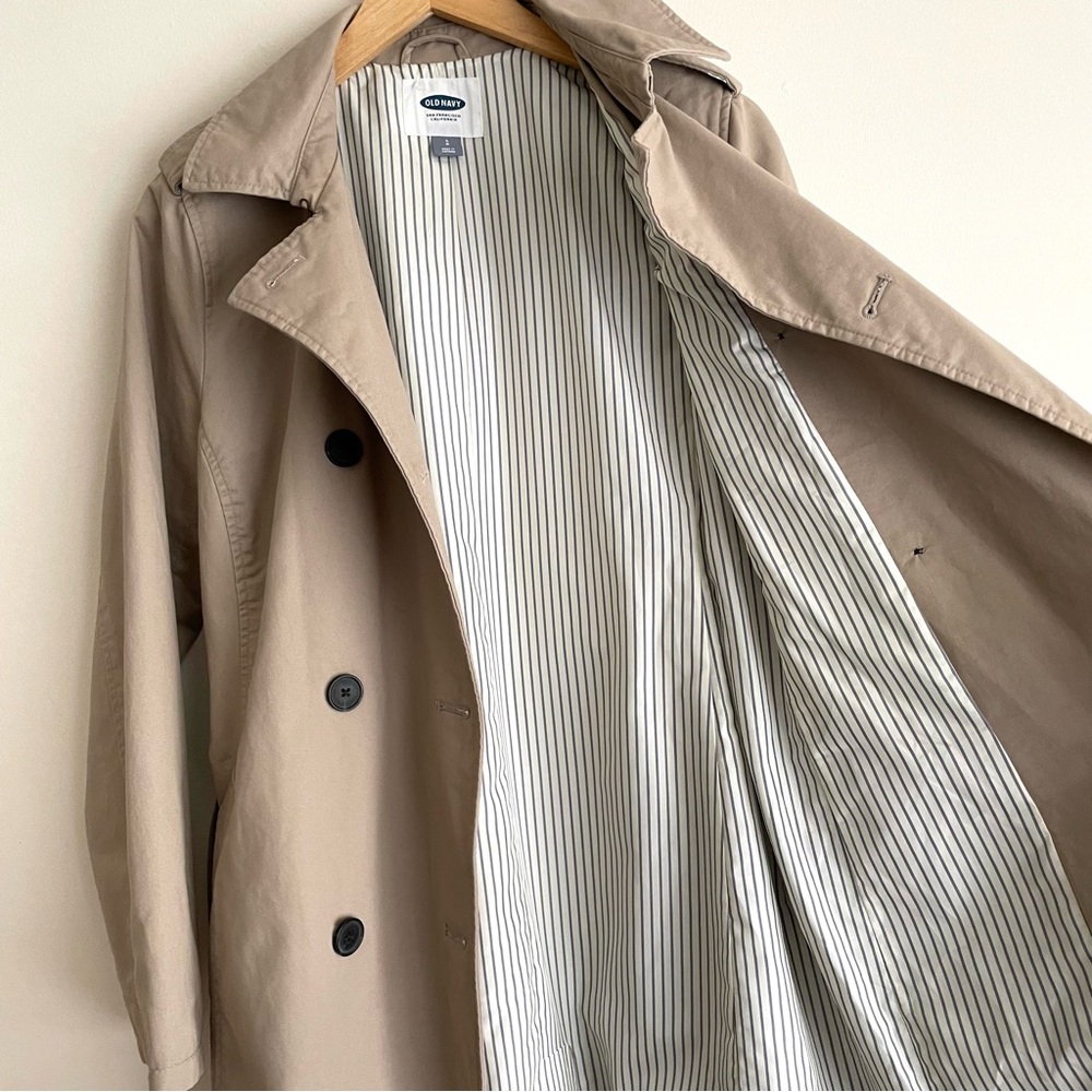 Old Navy Cotton Classic Double Breasted Trench Coat Khaki - Picture 3 of 10